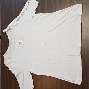 Retrology Bleached White Blouse w Slit and Button Sleeves XL NWT